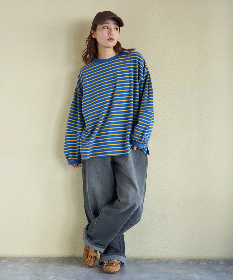 CUBE SUGAR(キューブシュガー) |【春新作8%分ポイントバック】21/-天竺 ランタンスリーブ ボーダー プルオーバー