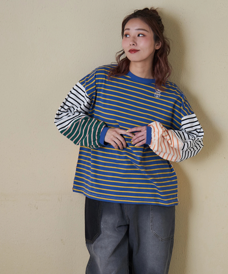 CUBE SUGAR(キューブシュガー) |【春新作8%分ポイントバック】21/-天竺 ランタンスリーブ ボーダー プルオーバー