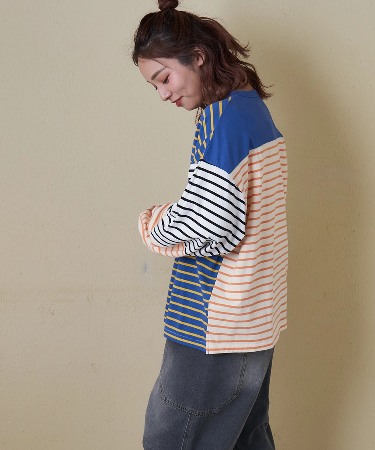 CUBE SUGAR(キューブシュガー) |【春新作8%分ポイントバック】21/-天竺 ランタンスリーブ ボーダー プルオーバー