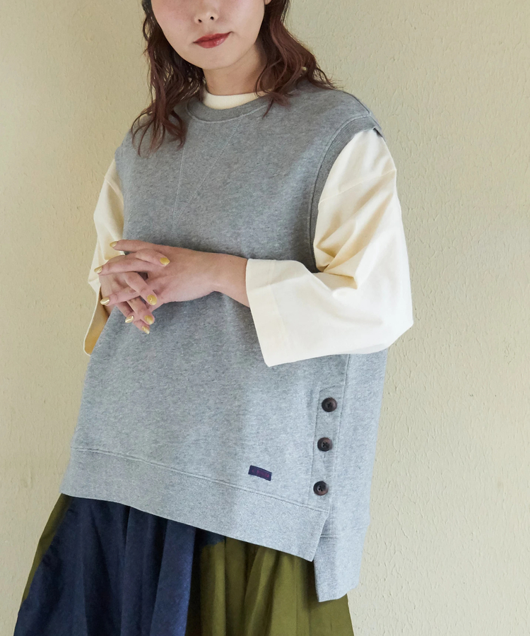 CUBE SUGAR(キューブシュガー) |【春新作8%分ポイントバック】ガーゼ裏毛 脇スリット スウェット ベスト