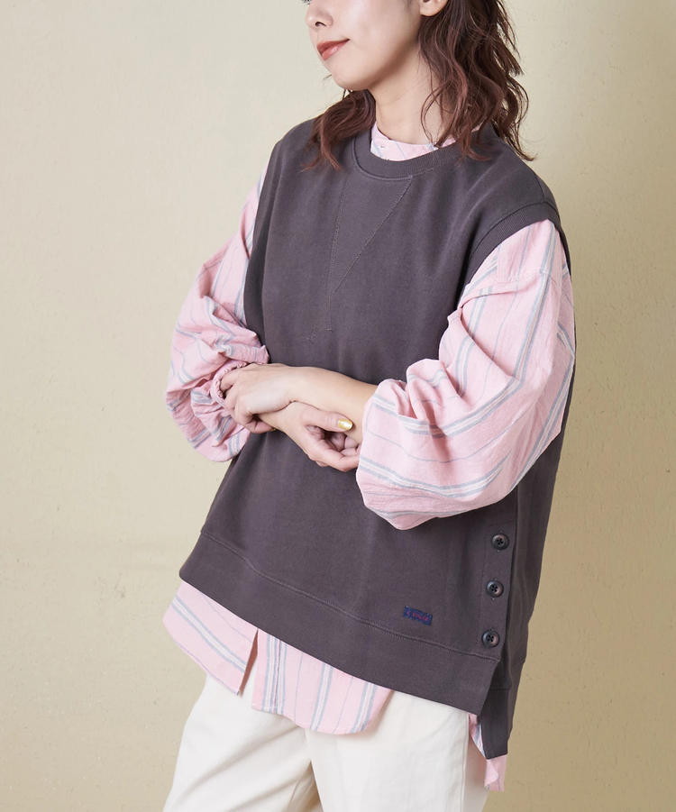 CUBE SUGAR(キューブシュガー) |【春新作8%分ポイントバック】ガーゼ裏毛 脇スリット スウェット ベスト