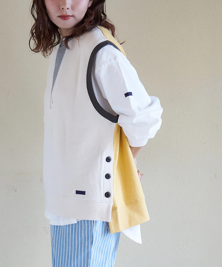 CUBE SUGAR(キューブシュガー) |【春新作8%分ポイントバック】ガーゼ裏毛 脇スリット スウェット ベスト