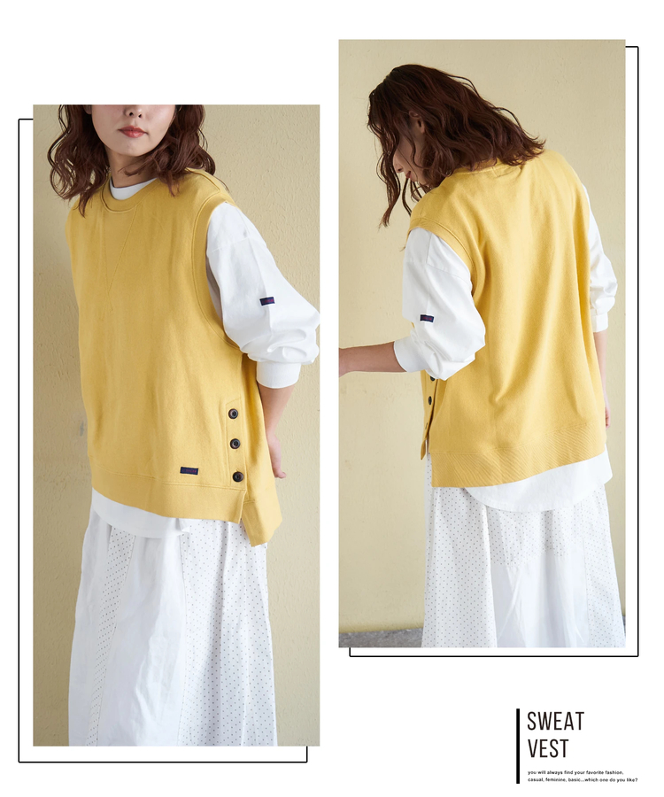 CUBE SUGAR(キューブシュガー) |【春新作8%分ポイントバック】ガーゼ裏毛 脇スリット スウェット ベスト