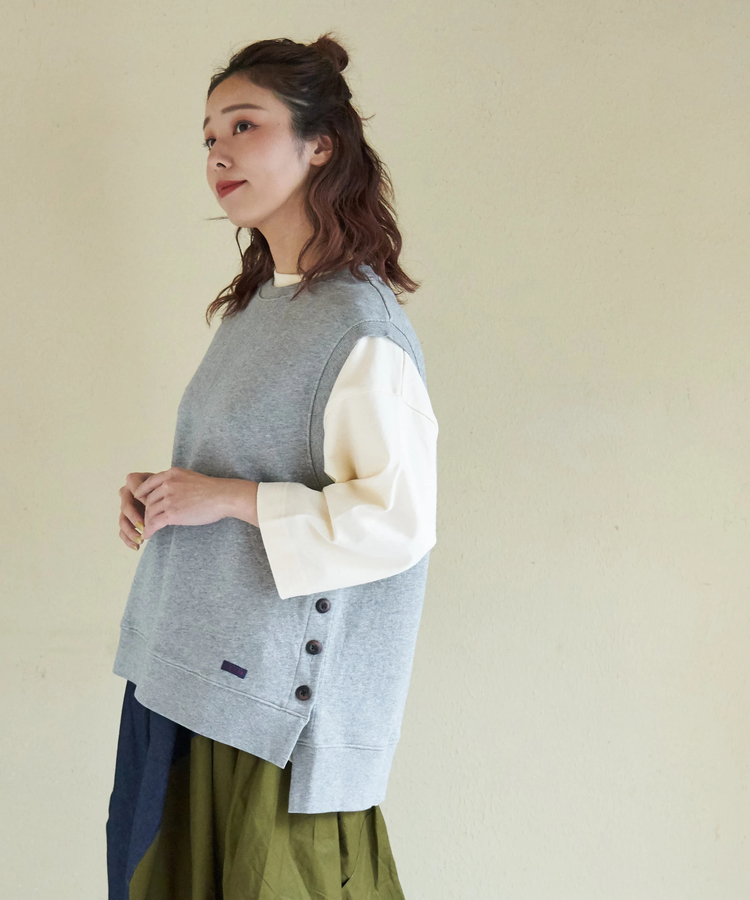 CUBE SUGAR(キューブシュガー) |【春新作8%分ポイントバック】ガーゼ裏毛 脇スリット スウェット ベスト