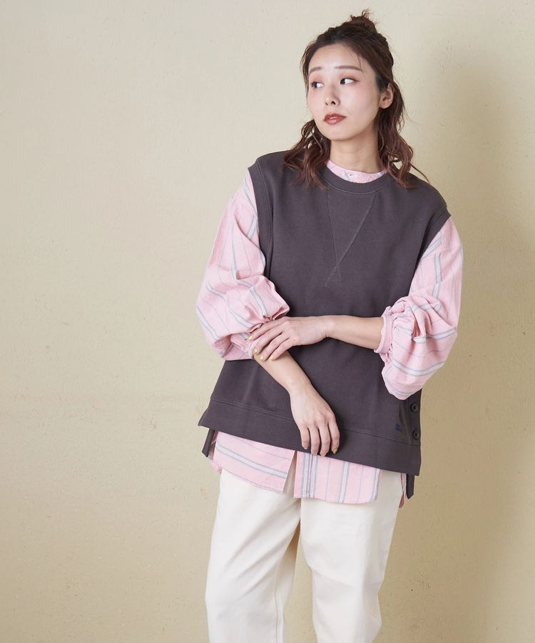 CUBE SUGAR(キューブシュガー) |【春新作8%分ポイントバック】ガーゼ裏毛 脇スリット スウェット ベスト