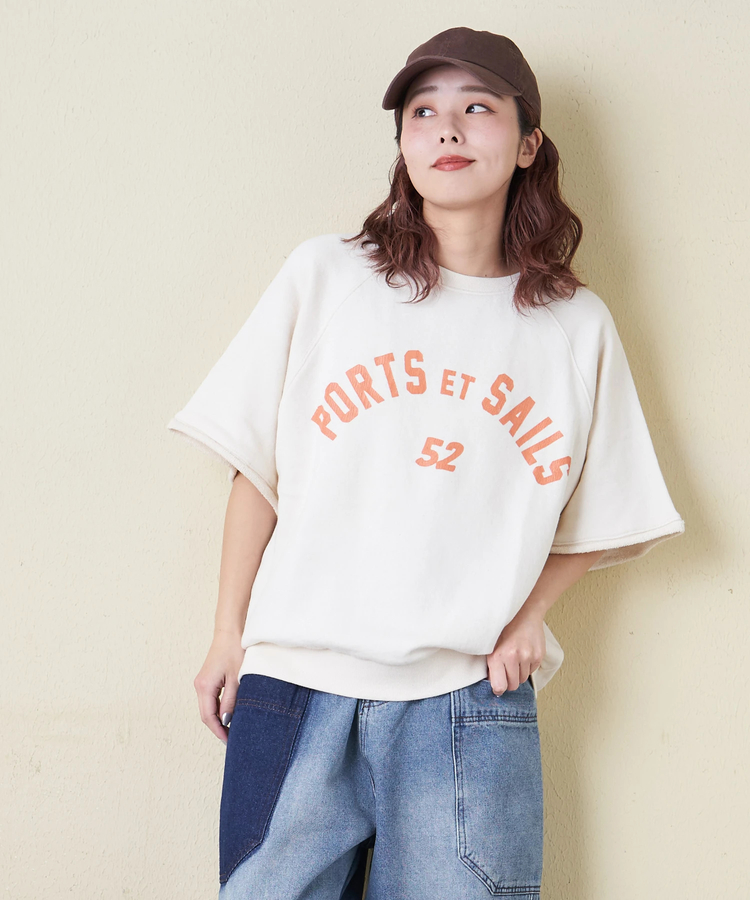 CUBE SUGAR(キューブシュガー) |【春新作8%分ポイントバック】ガーゼ裏毛 スウェット 5分袖 ラグラン プルオーバー