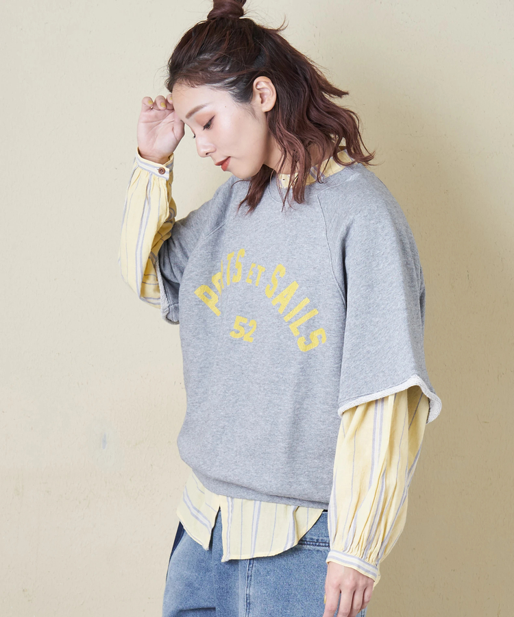 CUBE SUGAR(キューブシュガー) |【春新作8%分ポイントバック】ガーゼ裏毛 スウェット 5分袖 ラグラン プルオーバー