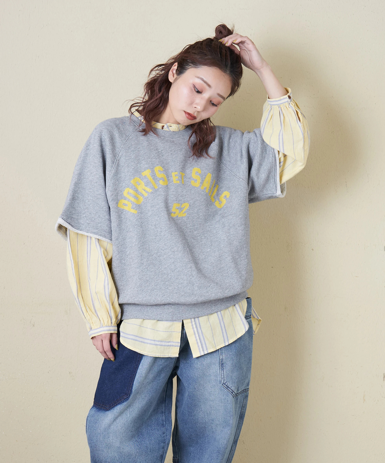 CUBE SUGAR(キューブシュガー) |【春新作8%分ポイントバック】ガーゼ裏毛 スウェット 5分袖 ラグラン プルオーバー