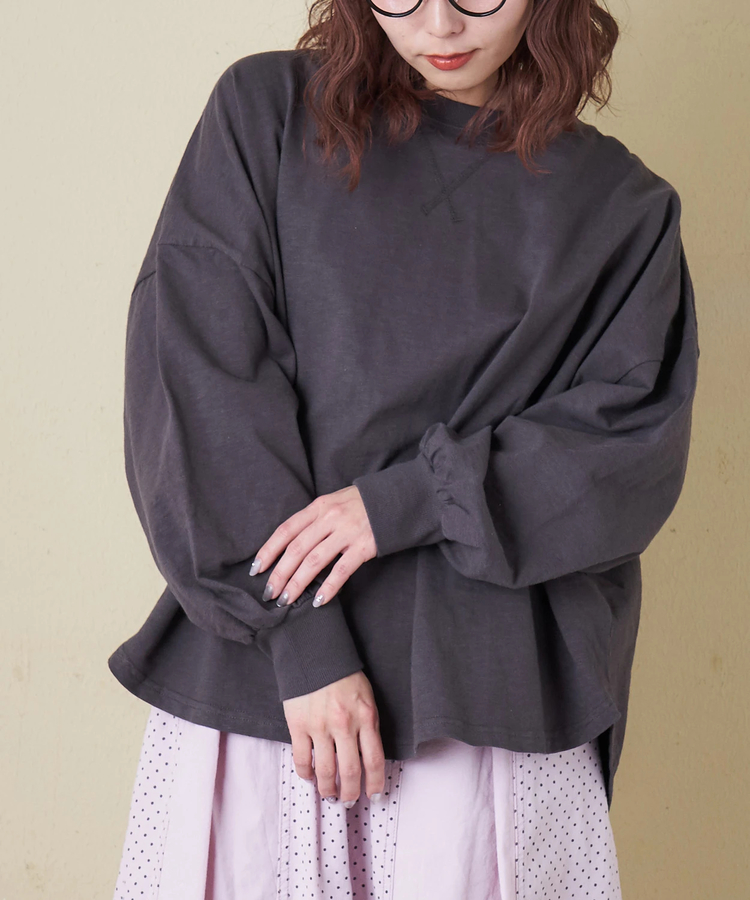 CUBE SUGAR(キューブシュガー) |【春新作】10/-スラブ天竺 バックプリント パフスリーブ プルオーバー