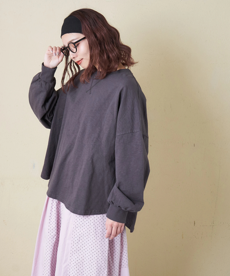 CUBE SUGAR(キューブシュガー) |【春新作】10/-スラブ天竺 バックプリント パフスリーブ プルオーバー