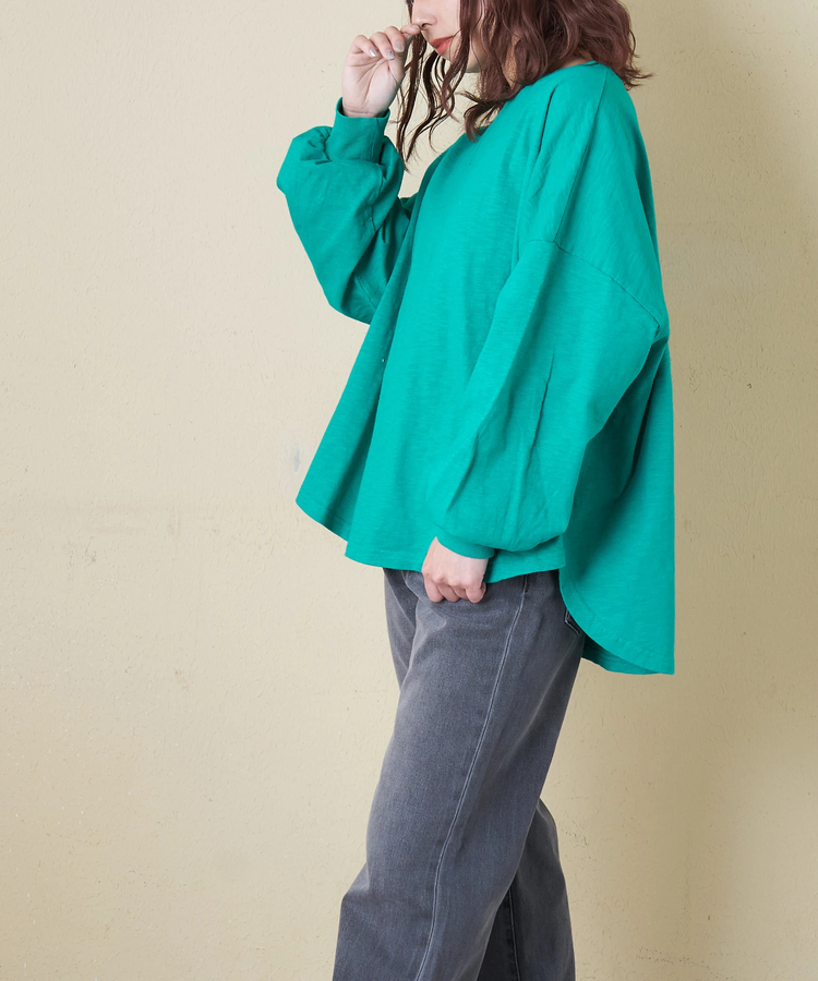 CUBE SUGAR(キューブシュガー) |【春新作】10/-スラブ天竺 バックプリント パフスリーブ プルオーバー