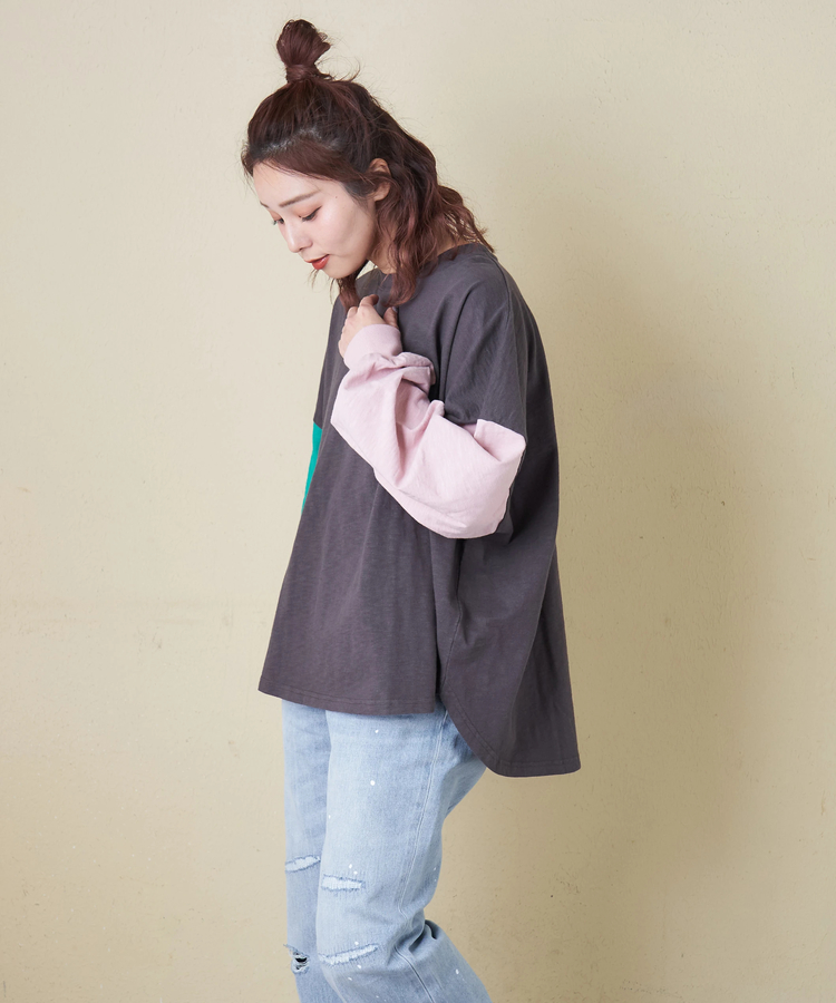 CUBE SUGAR(キューブシュガー) |【春新作】10/-スラブ天竺 バックプリント パフスリーブ プルオーバー