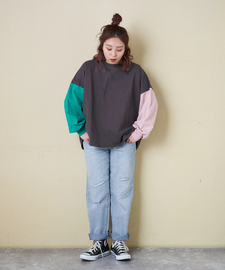 CUBE SUGAR(キューブシュガー) |【春新作】10/-スラブ天竺 バックプリント パフスリーブ プルオーバー