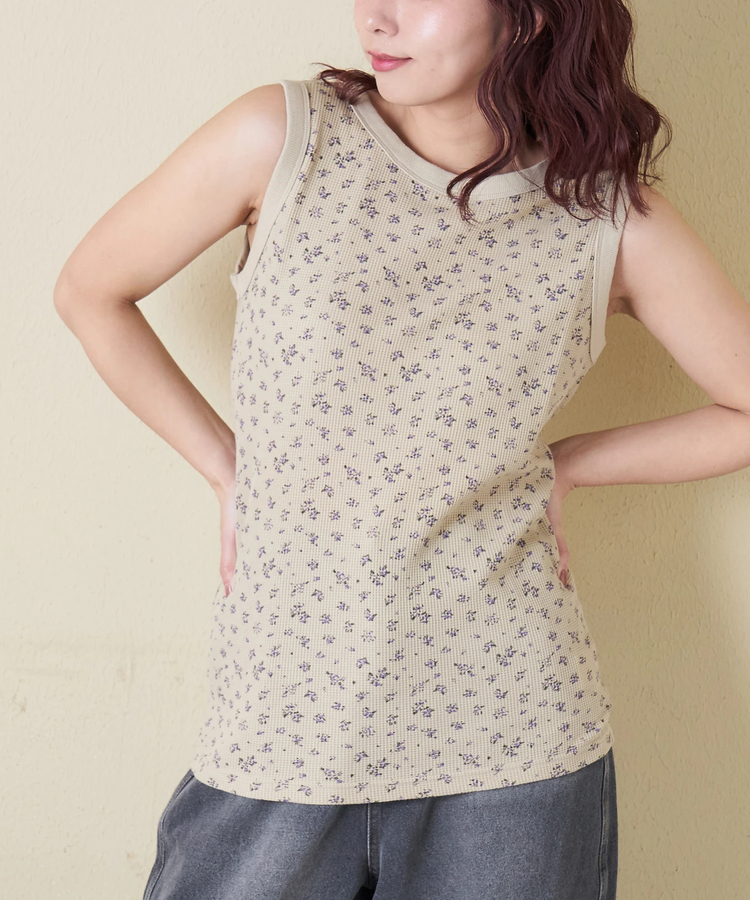 CUBE SUGAR(キューブシュガー) |【春新作】ワッフル 小花柄 プリント タンクトップ
