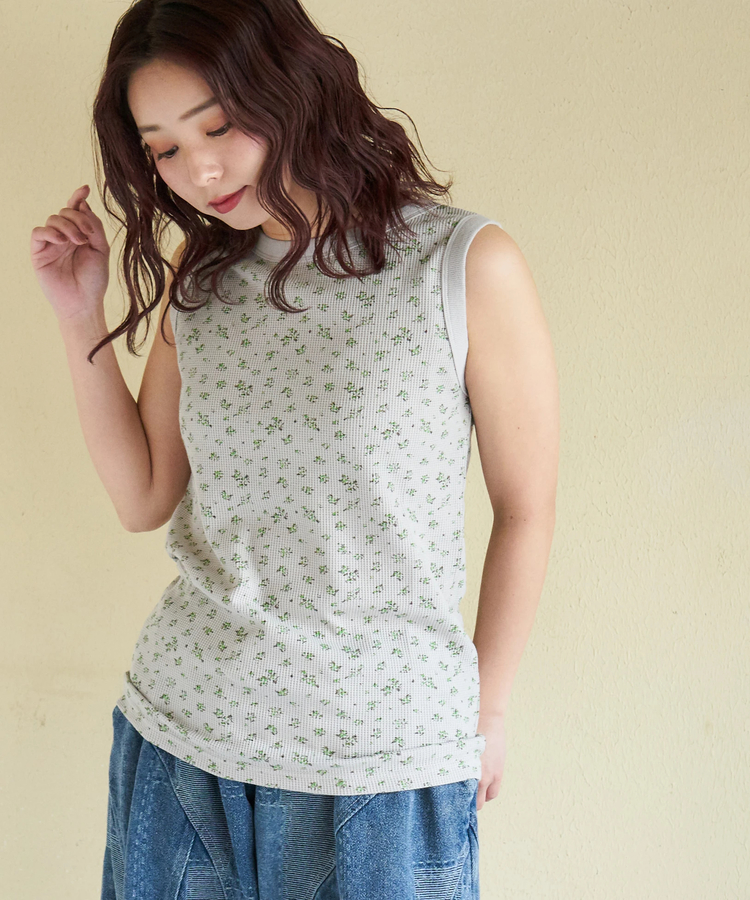 CUBE SUGAR(キューブシュガー) |【春新作】ワッフル 小花柄 プリント タンクトップ