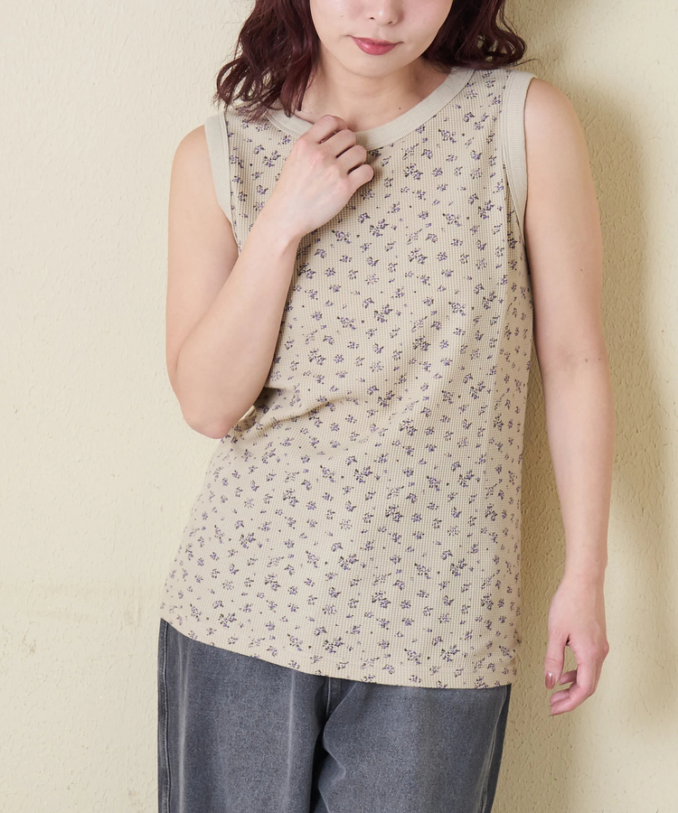 CUBE SUGAR(キューブシュガー) |【春新作】ワッフル 小花柄 プリント タンクトップ