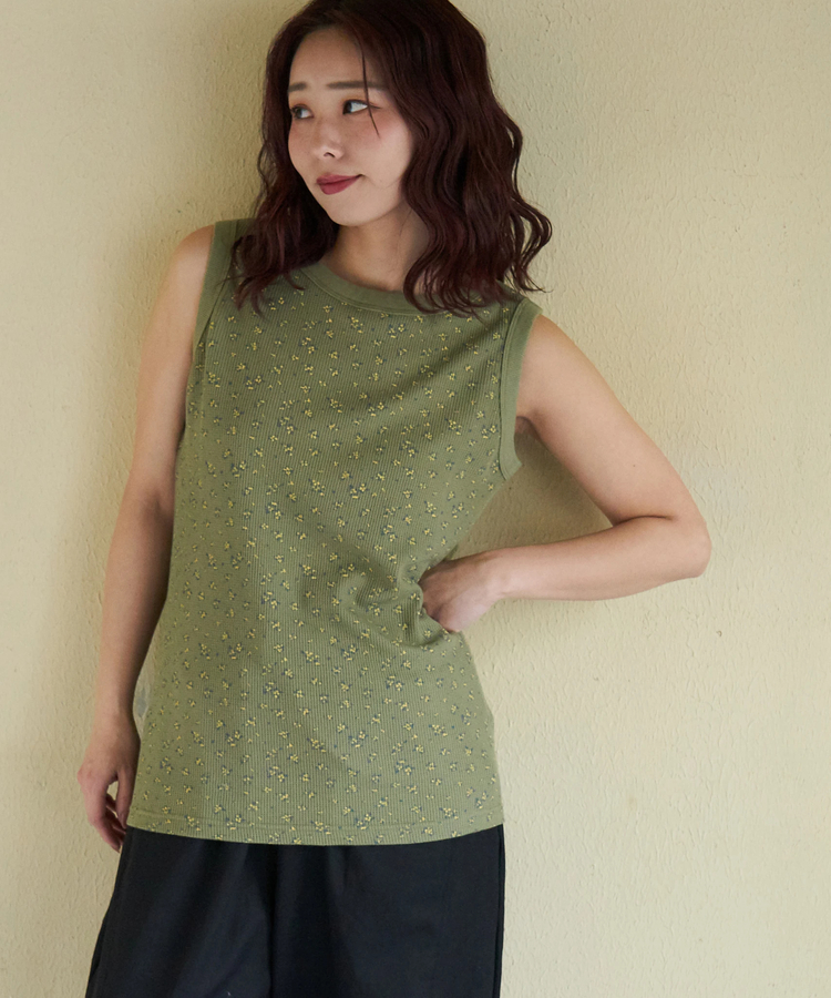 CUBE SUGAR(キューブシュガー) |【春新作】ワッフル 小花柄 プリント タンクトップ