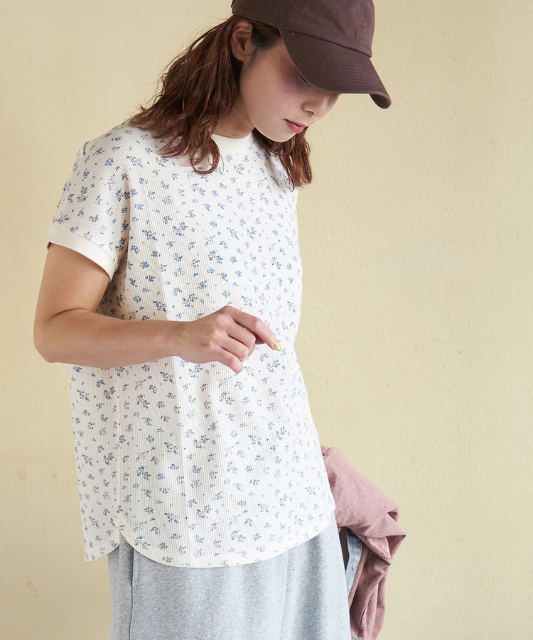 CUBE SUGAR(キューブシュガー) |【春新作】ワッフル 小花柄 プリント フレンチ プルオーバー