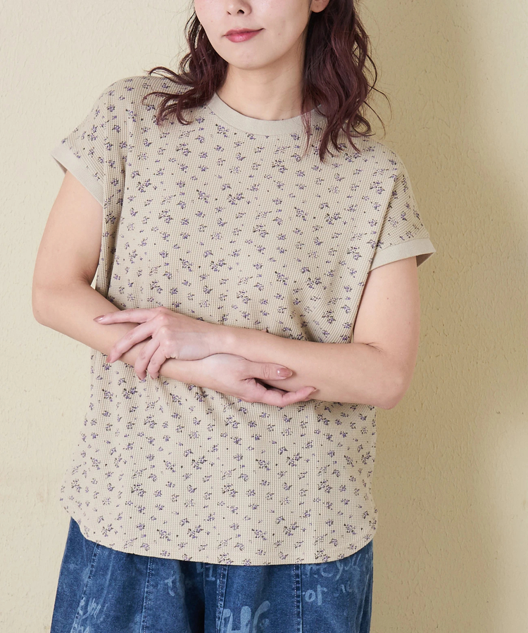 CUBE SUGAR(キューブシュガー) |【春新作】ワッフル 小花柄 プリント フレンチ プルオーバー