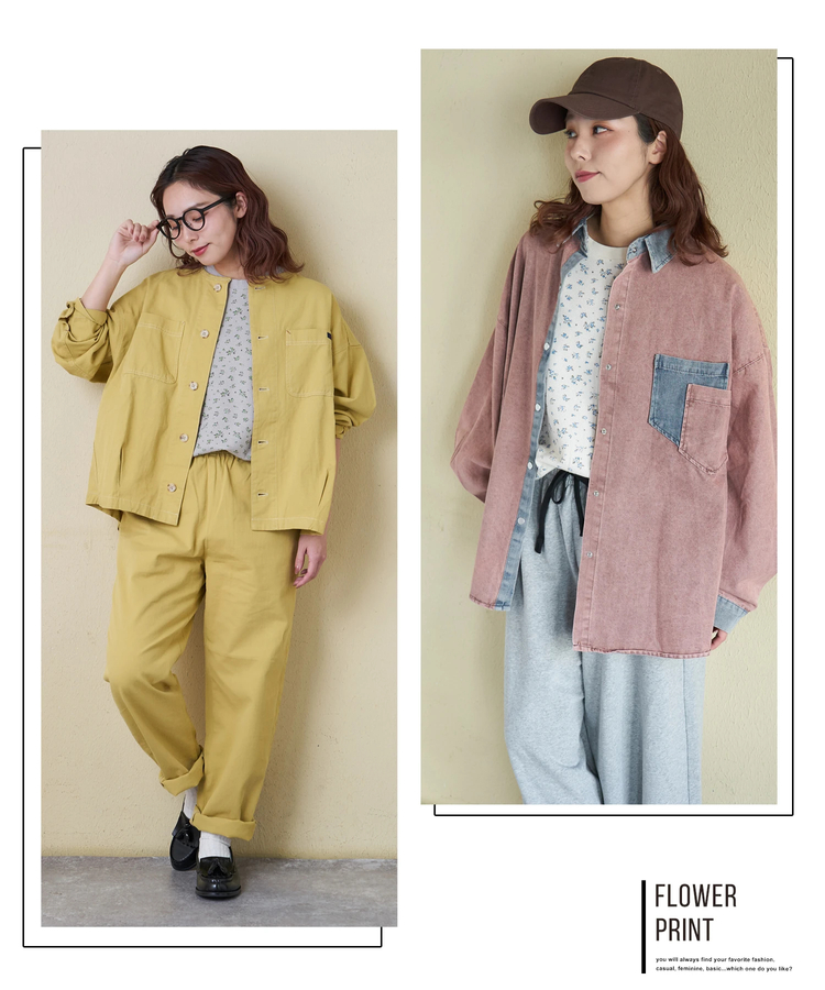 CUBE SUGAR(キューブシュガー) |【春新作】ワッフル 小花柄 プリント フレンチ プルオーバー