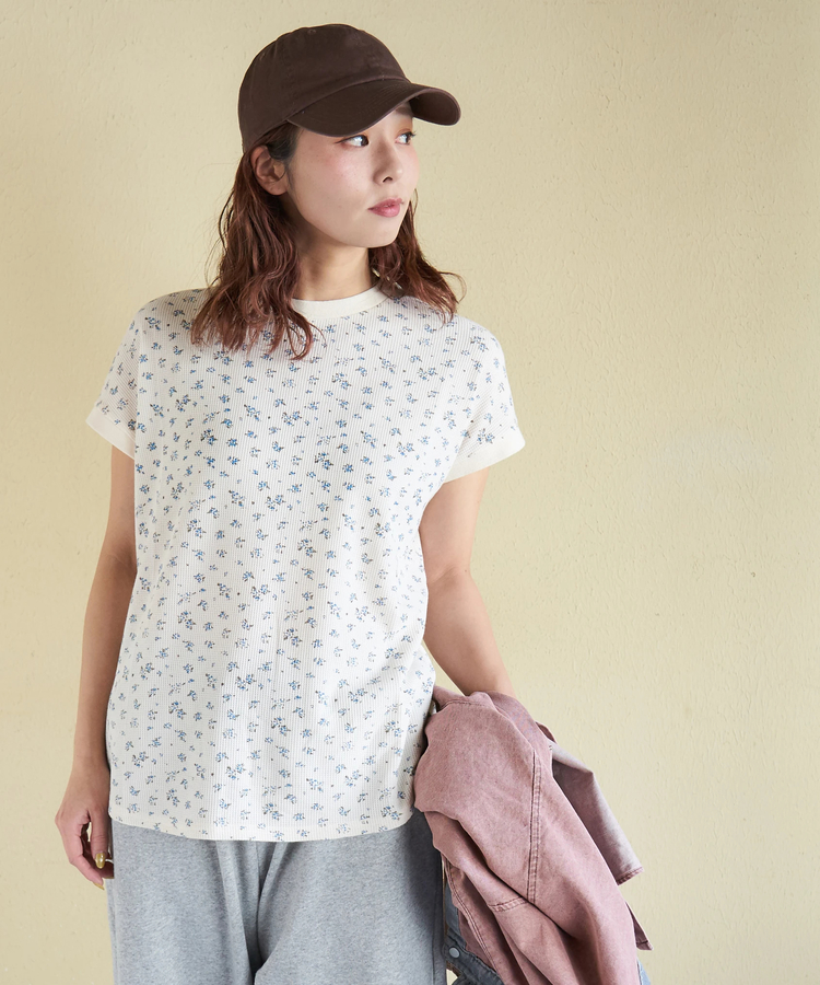 CUBE SUGAR(キューブシュガー) |【春新作】ワッフル 小花柄 プリント フレンチ プルオーバー