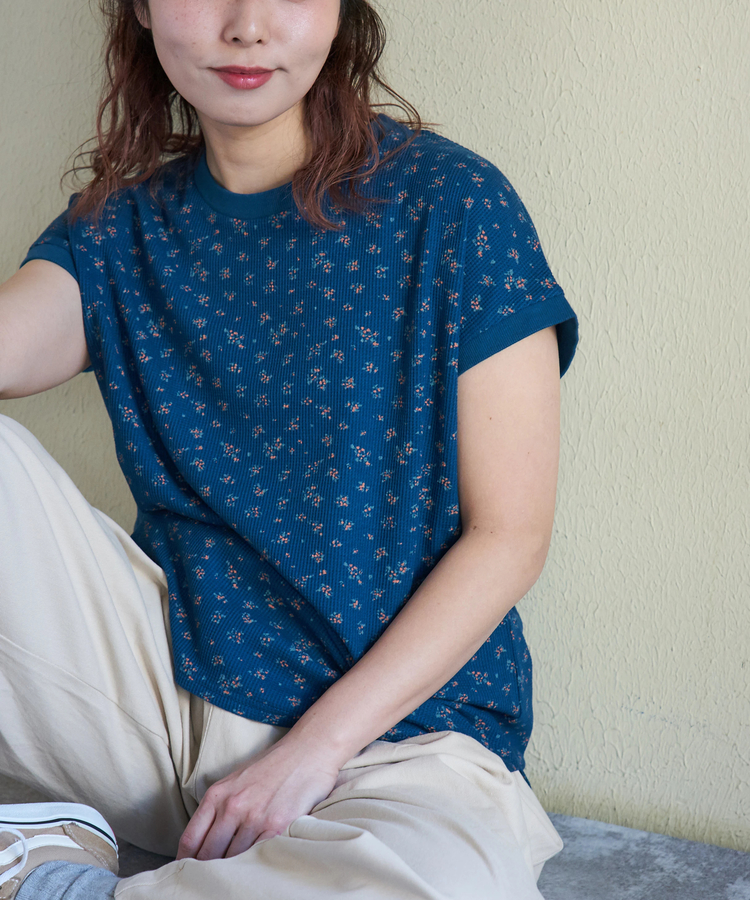 CUBE SUGAR(キューブシュガー) |【春新作】ワッフル 小花柄 プリント フレンチ プルオーバー