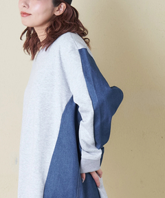 【春新作】デニム × スウェット 切替 プルオーバー