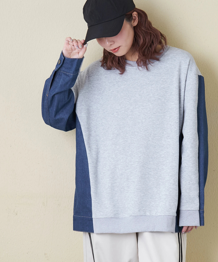 CUBE SUGAR(キューブシュガー) |【春新作8%分ポイントバック】デニム × スウェット 切替 プルオーバー