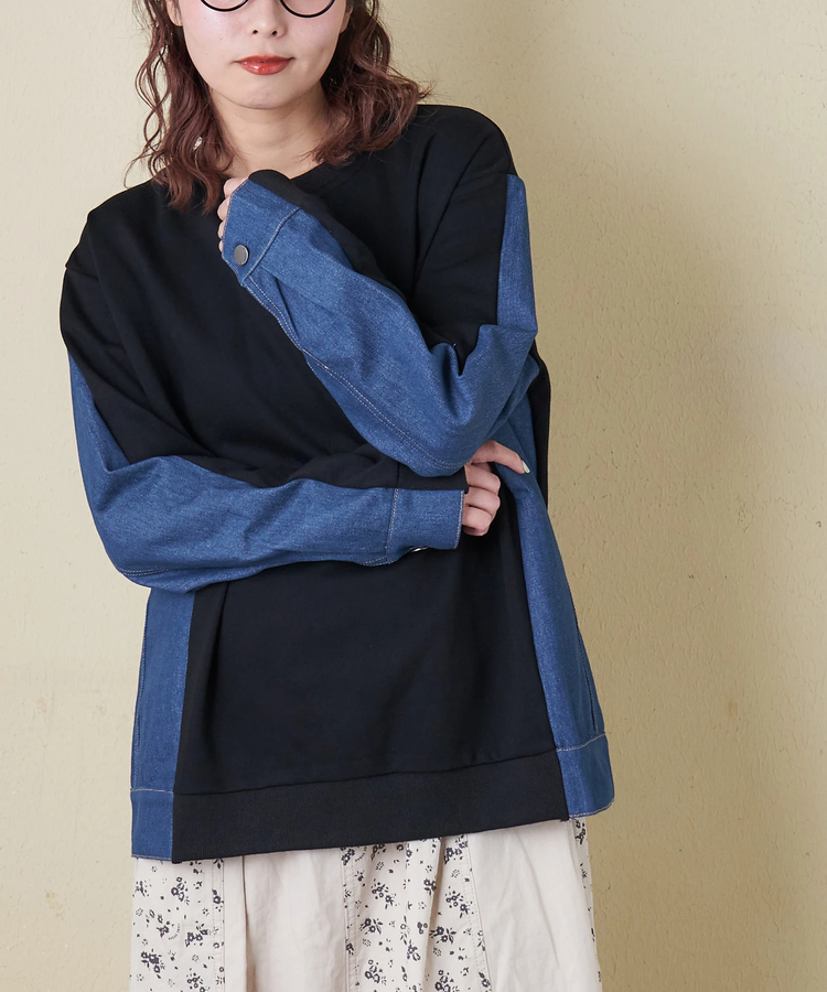 CUBE SUGAR(キューブシュガー) |【春新作8%分ポイントバック】デニム × スウェット 切替 プルオーバー
