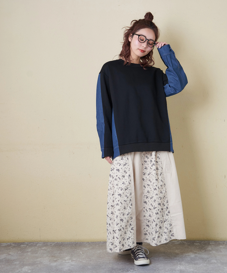 CUBE SUGAR(キューブシュガー) |【春新作8%分ポイントバック】デニム × スウェット 切替 プルオーバー