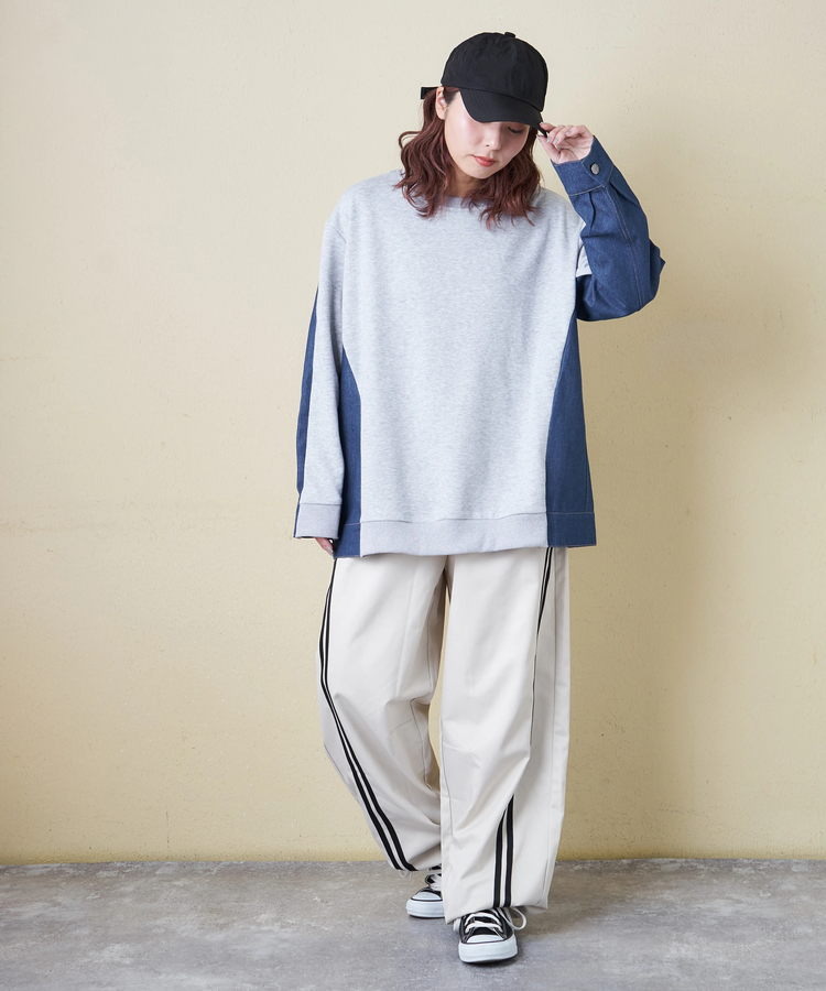 CUBE SUGAR(キューブシュガー) |【春新作8%分ポイントバック】デニム × スウェット 切替 プルオーバー
