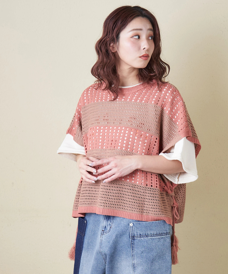 CUBE SUGAR(キューブシュガー) |【春新作8%分ポイントバック】麻タッチ ニット 前後2way ケーブル ベスト