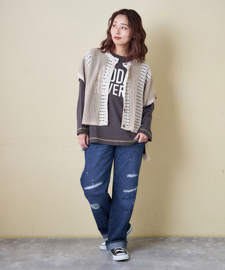 CUBE SUGAR(キューブシュガー) |【春新作8%分ポイントバック】麻タッチ ニット 前後2way ケーブル ベスト