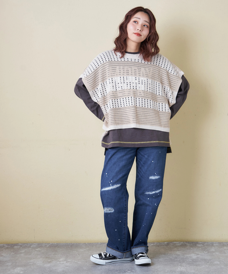 CUBE SUGAR(キューブシュガー) |【春新作8%分ポイントバック】麻タッチ ニット 前後2way ケーブル ベスト