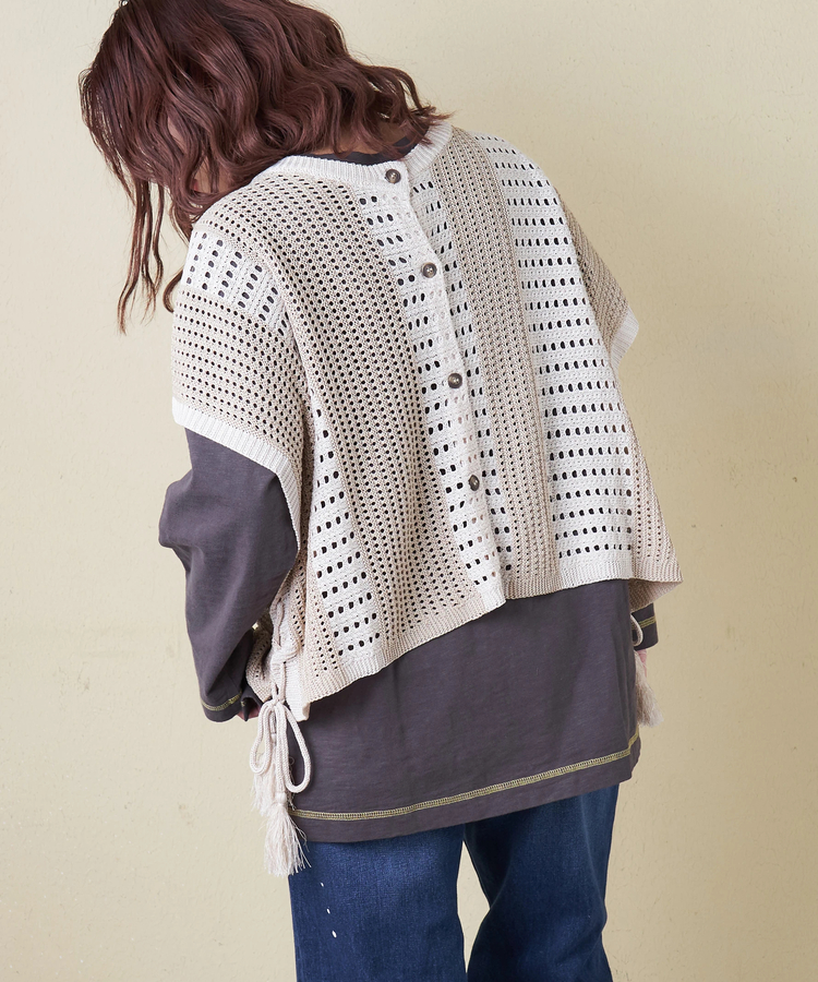 CUBE SUGAR(キューブシュガー) |【春新作8%分ポイントバック】麻タッチ ニット 前後2way ケーブル ベスト