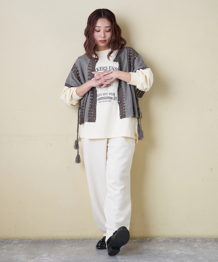 CUBE SUGAR(キューブシュガー) |【春新作8%分ポイントバック】麻タッチ ニット 前後2way ケーブル ベスト