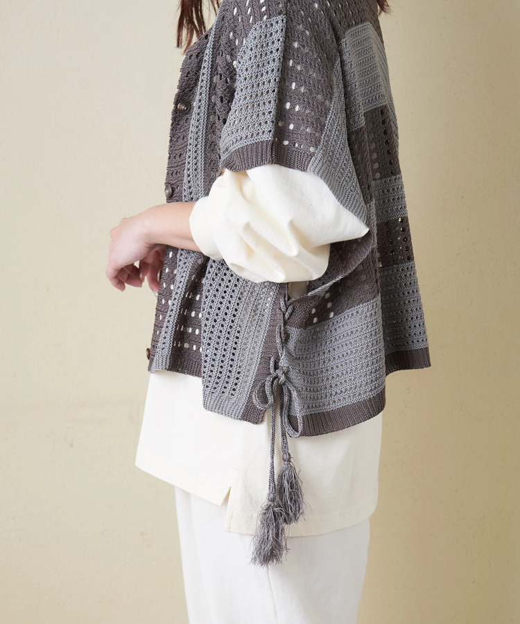 CUBE SUGAR(キューブシュガー) |【春新作8%分ポイントバック】麻タッチ ニット 前後2way ケーブル ベスト