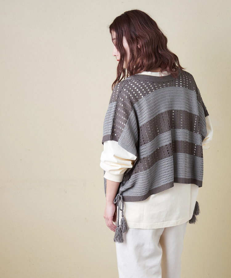 CUBE SUGAR(キューブシュガー) |【春新作8%分ポイントバック】麻タッチ ニット 前後2way ケーブル ベスト