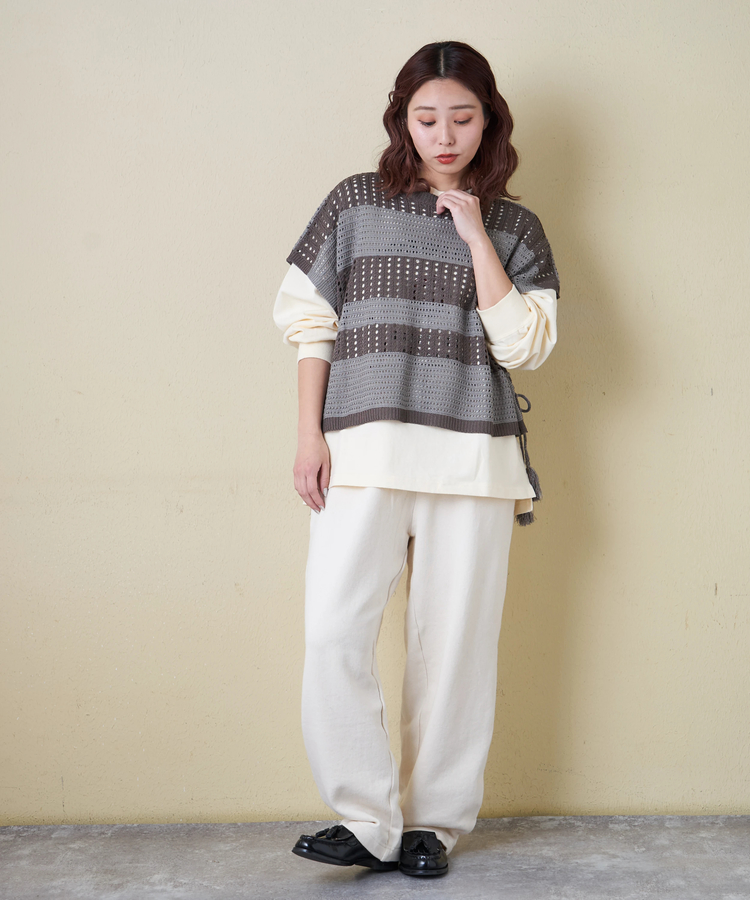 CUBE SUGAR(キューブシュガー) |【春新作8%分ポイントバック】麻タッチ ニット 前後2way ケーブル ベスト