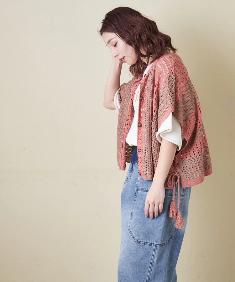 CUBE SUGAR(キューブシュガー) |【春新作8%分ポイントバック】麻タッチ ニット 前後2way ケーブル ベスト