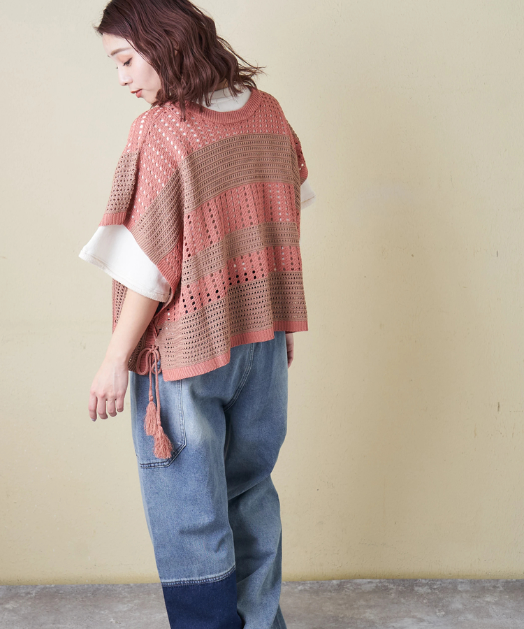 CUBE SUGAR(キューブシュガー) |【春新作8%分ポイントバック】麻タッチ ニット 前後2way ケーブル ベスト