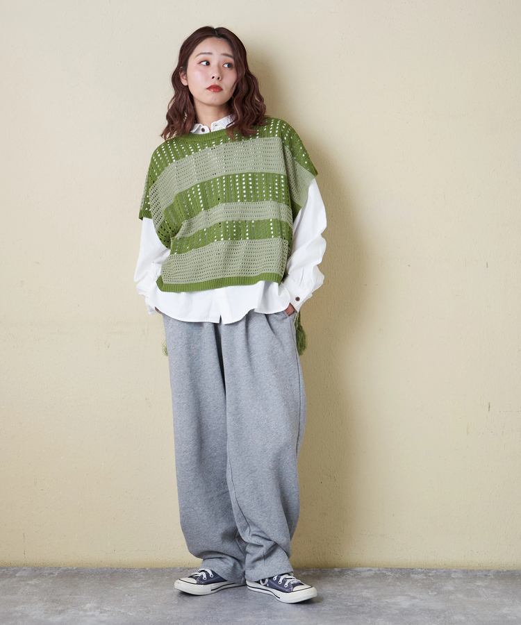 CUBE SUGAR(キューブシュガー) |【春新作8%分ポイントバック】麻タッチ ニット 前後2way ケーブル ベスト