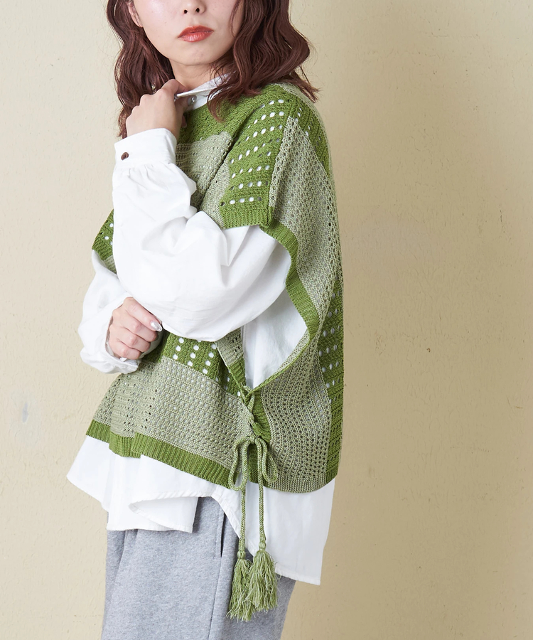 CUBE SUGAR(キューブシュガー) |【春新作8%分ポイントバック】麻タッチ ニット 前後2way ケーブル ベスト