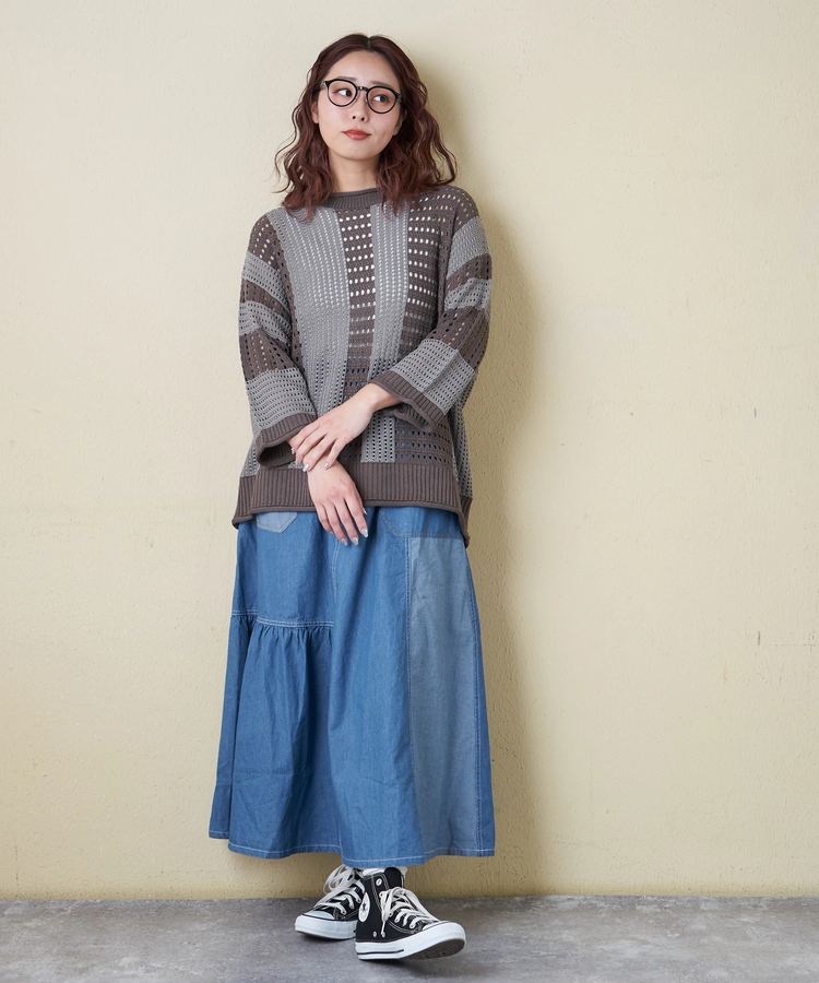 CUBE SUGAR(キューブシュガー) |【春新作8%分ポイントバック】麻タッチ ニット ライン プルオーバー