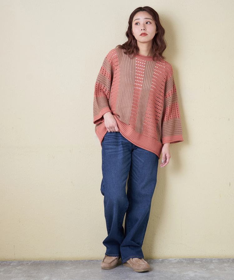 CUBE SUGAR(キューブシュガー) |【春新作8%分ポイントバック】麻タッチ ニット ライン プルオーバー