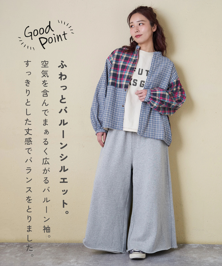 CUBE SUGAR(キューブシュガー) |【春新作】先染めチェック 組合せ アシッド加工 ギャザー バルーン シャツ