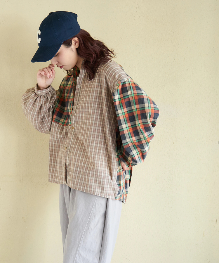 CUBE SUGAR(キューブシュガー) |【春新作】先染めチェック 組合せ アシッド加工 ギャザー バルーン シャツ
