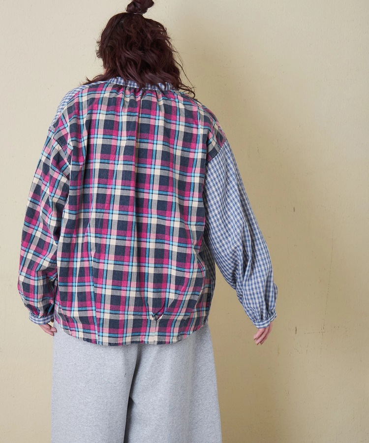 CUBE SUGAR(キューブシュガー) |【春新作】先染めチェック 組合せ アシッド加工 ギャザー バルーン シャツ