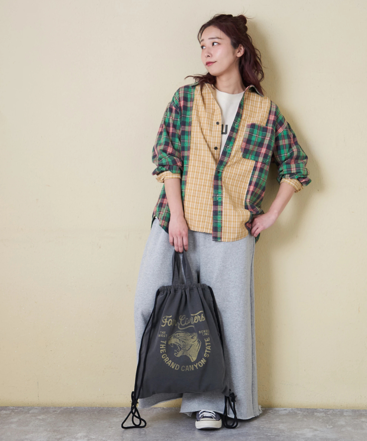 CUBE SUGAR(キューブシュガー) |【春新作】先染めチェック 組合せ アシッド加工 切替 ビッグシャツ