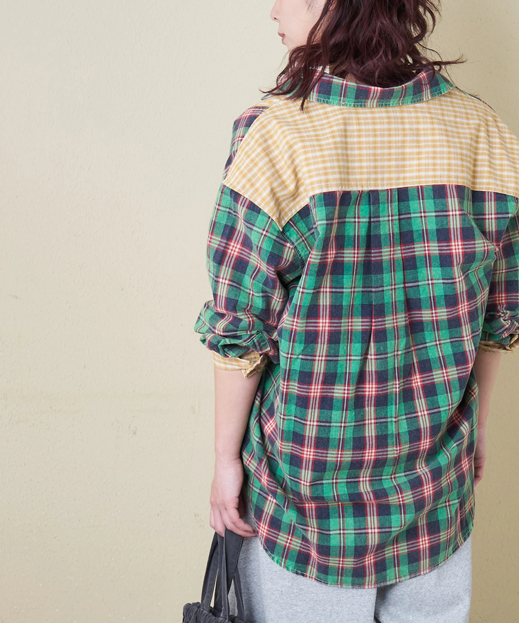 CUBE SUGAR(キューブシュガー) |【春新作】先染めチェック 組合せ アシッド加工 切替 ビッグシャツ
